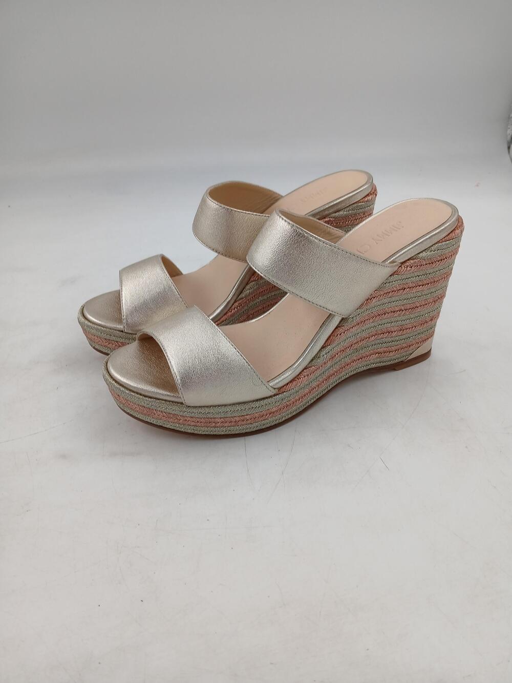 Jimmy Choo Shoes Womens Size 9 Gold Leather Wedge Slide Sandals Platform Spain